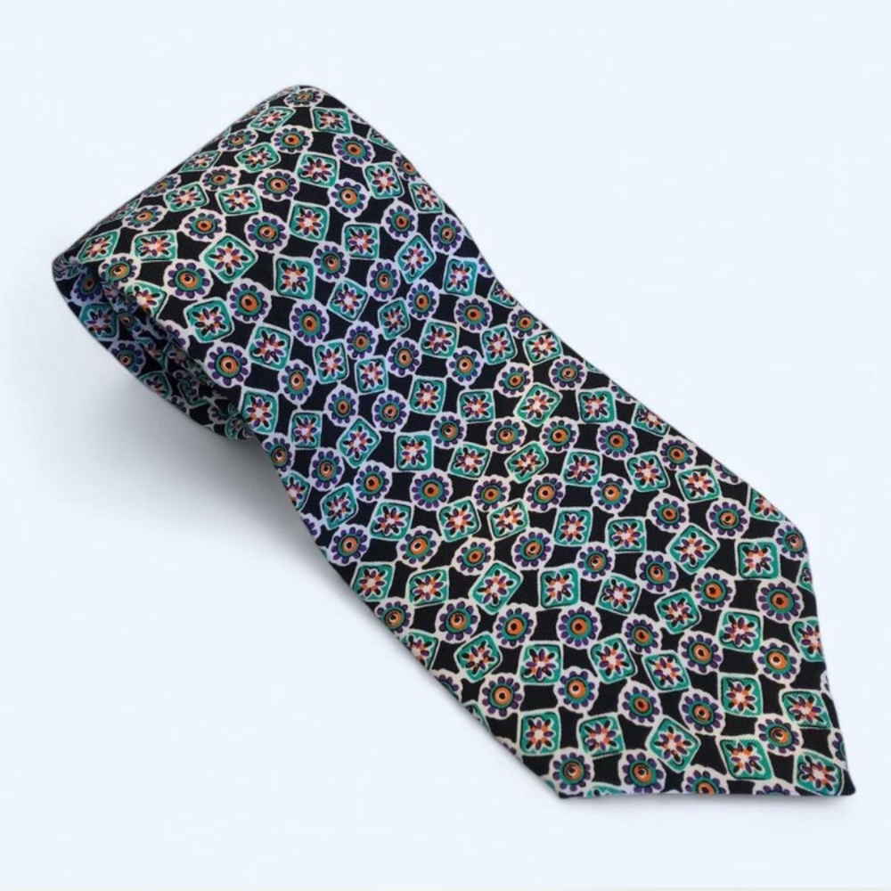 Oscar de la Renta Geometric Silk Tie in Black and Multicolors
